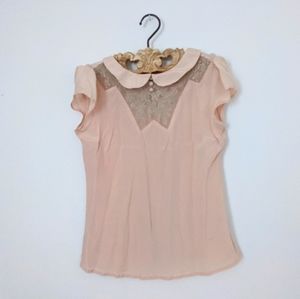 Top Shop Blush Silk Lace Blouse